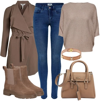 Outfit s Béžová/Khaki/Hnědá/Šedá Letní Kabát/Lehký Kabát/Frock Kabát/Přechodový Kabát/Trenčkot/Blazerový Kabát/Lodenový kabát Object "Podzimní Ležérní Outfit"
