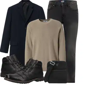 Outdoor Outfit mit Schwarz/Hellgrau/Dunkelgrau/Grau Damen 7/8-Länge Jeans/Knöchelstiefel/Biker Jeans/Sportschuhe/Cropped Jeans/Girlfriend Jeans/Regular-Fit Jeans/Lederjacke/Slim Fit Jeans/Straight Leg Jean/Leder Schuhe/Tapered-Jeans/Thermojeans/Herren Lederjacke/Winterjacke denim project "Herbstliches Freizeit Outfit"Look: Uni, Coole, Old Money, Outdoor, Premium, Schlichte
