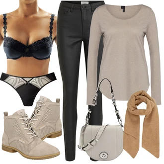 Outfit s Černá/Béžová/Oranžová Tanga/Bralette/Tanga/Průsvitná Kalhotka/Sada kalhotek podprsenky/Brazilské Kalhotky Lascana "Perfekt na podzim"