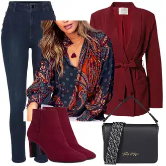 Outfit sa Crvena/Žuta/Šareno svečana tunika/Bluza s Uzorkom/Bluza s Printom/Tunika Majica Lascana "Jesenski outfiti"