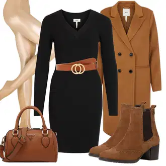 Outfit sa Crna Pletena Haljina/Džemper Haljina/Zimska Pletena Haljina/Zimska haljina dugih rukava/Uska Haljina/Haljina za ured/Haljina dugih rukava Object "Jesenski outfiti"