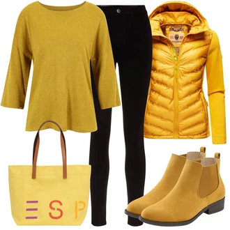Outfit sa Žuta Chelsea Gležnjača/Kožna Jakna/ljetna gležnjača/Ravna Gležnjača/Podstavljena Gležnjača Lascana "Jesenski outfiti"