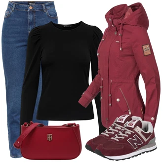 Outfit sa Crvena/Tamnocrvena/Pink Kaput/Jakna/Parka velike veličine/Sweater majica MARIKOO "Jesenski outfiti"