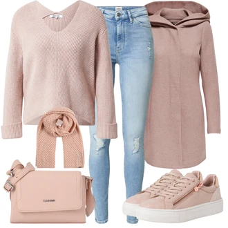 Outfit sa Pink/Ljubičasta/Smeđa Kaput s Kapuljačom/Kaput od Vunenog Flisa/Kaput od Kašmira/Pleteni Kaput/Zimski Kaput Vuneni kaput/loden kaput/Pleteni Flis Kaput Only "Jesenski outfiti"
