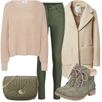 Outfit sa Zeleno Traperica Niskog Struka/Traperica Niskog Struka/Traper Jakna/Remen/Traperice Ravne Nogavice Vila "Jesenski outfiti"