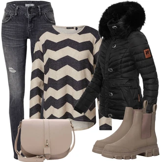 teplý Outfit sa Crna Prošivena Jakna/Snježna Jakna/Donja Jakna/Jakna s Kapuljačom/Jesenska jakna/Zimska Jakna/Puferica Jakna Navahoo "Jesenski outfiti"
