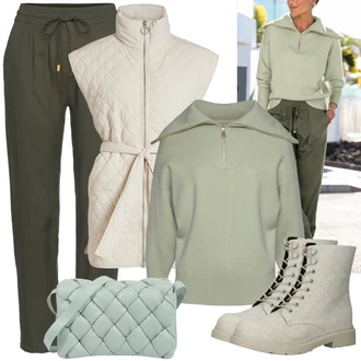 Outfit sa Siva/Tamnozelena/Kaki/Bijela/Bež/Krem Čizmica Gležnjača na Vezanje/Borbena Čizma/Klasična čizmica/Podstavljena čizma/Kožna Jakna/Ravna Gležnjača Dockers by Gerli "Jesenski outfiti"