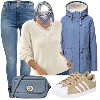 Superstar Outfit sa Bež Niska Tenisica Adidas Originals "Jesenski outfiti"