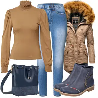Outfit sa Svjetloplava/Plava Termo Traperice/Kožne Cipele/Muška Kožna Jakna/Push-up Traperice/Traperice s Prorezom/Zimska jakna/High Waist Traperice/Slip-on Traperice Vila "Jesenski outfiti"