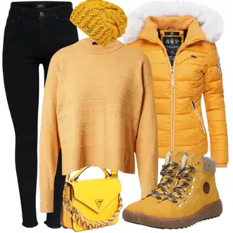 Outfit sa Žuta/Smeđa Čizma na Vezanje/Tenisica Zimske Tenisice/Cipela za Trekking/Zimska cipela Rieker "Jesenski outfiti"