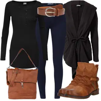 Outfit sa Crna Pletivo Veći Broj/Sweater majica/Tunika/Kaput Urban Classics "Jesenski outfiti"