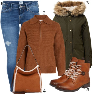 Umělá kožešina Outfit s Tmavě zelená/Hnědá/Khaki Zimní Bund/Parka Přechodová Bund/Bundeswehr Parka/Zimní Parka Only "Podzimní Outfit"