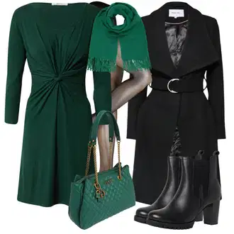 Punije Outfit sa Tamnozelena/Zeleno Haljina/Haljina Veći Broj/Tunika About You "Jesenski outfiti"