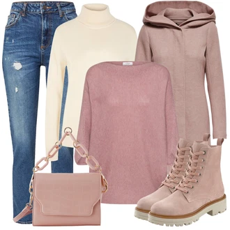 Outfit sa Pink/Ljubičasta/Smeđa Kaput s Kapuljačom/Kaput od Vunenog Flisa/Kaput od Kašmira/Pleteni Kaput/Zimski Kaput Vuneni kaput/loden kaput/Pleteni Flis Kaput Only "Jesenski outfiti"