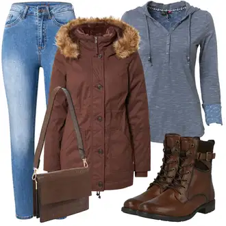 Outfit sa Svjetloplava/Plava Termo Traperice/Kožne Cipele/Muška Kožna Jakna/Push-up Traperice/Traperice s Prorezom/Zimska jakna/High Waist Traperice/Slip-on Traperice Vila "Jesenski outfiti"
