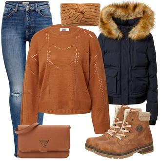 Outfit sa Smeđa/Bež Čizmica Gležnjača na Vezanje/Podstavljena čizma/Klasična čizmica/Zimska Čizma/Cipela za Trekking/Podstavljena Gležnjača/Zimska gležnjača/Zimska cipela Rieker "Jesenski outfiti"