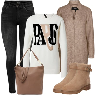 Outfit sa Smeđa/Siva/Bež/Ljubičasta Kaput od Buklea/Kaput od Kašmira/Pleteni Flis Kaput/Pleteni Kaput/loden kaput/Kaput od Tvida/Kaput od Vunenog Flisa/Zimski Kaput Vuneni kaput VERO MODA "Jesenski outfiti"