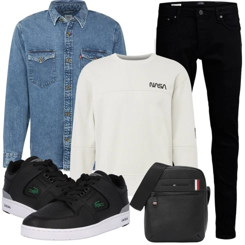 Schwarz/Dunkelblau Lederjacke/Slim Fit Jeans/Leder Schuhe/Low Rise Jean/Biker Jeans/Push up Jeans/Winterjacke/Jeans mit Schlitz/Tapered-Jeans/Low Waist Jean/Thermojeans Jack & Jones kombinieren