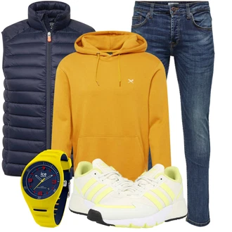 Outfit mit Blau/Hellblau/Dunkelblau Slim Fit Jeans/Herren Lederjacke/Tapered-Jeans/Biker Jeans/Winterjacke/Lederjacke/Leder Schuhe/Low Rise Jean/ThermoJeans/Jeans mit Schlitz/Low Waist Jean/Vintage Jeans Only & Sons "Lässiger Freizeit Look"