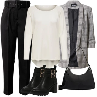 Outfity pro práci s Černá/Hnědá Vintage Kotníková Bota/Motorkářská bota/Kotníková Bota s Podšívkou/Letní kotníková kozačka/Plochá Kotníková Bota/Kožená kotníková bota/Kožená bunda Only "Elegantní Business Outfit"