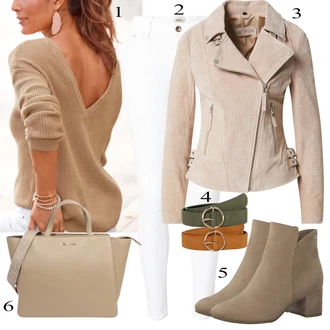 Outfit s Růžová/Fialová/Hnědá/Béžová Kozačka Kožená kotníková bota/Letní kotníková Kozačka/Kotníková Bota s Podšívkou/Špičatá Kozačka Tamaris "Podzimní Outfit"