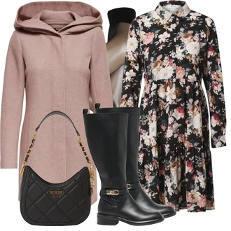 Outfit s Růžová/Červená Halenkové Šaty/Zimní šaty s dlouhým rukávem/Šaty s dlouhým rukávem/Skater šaty/Šaty S Potiskem/Šaty na Podzim Only "Módní vzhled pro podzim"