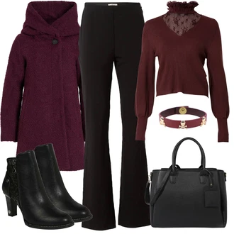 Outfit s Tmavě červená/Vínová/Hnědá Basic Svetr/Svetr s Výstřihem/Svetr z Jemné Pleteniny/Kašmírový Svetr/Jednoduchý Svetr/Sametový Svetr/Vintage svetr/Svetr s V-výstřihem/Vlněný Svetr/Svetr s límečkem Only "Módní vzhled pro podzim"