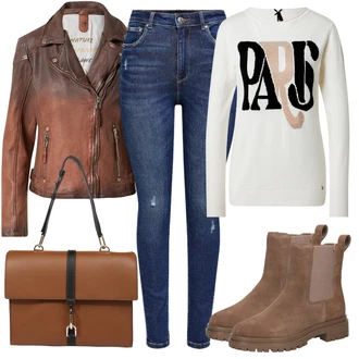 Outfit s Šedá/Hnědá/Krémová/Oranžová/Béžová/Zlatý Potisknout Svetr/Dámský Svetr/Žakárový Svetr/Svetr s Kulatým Výstřihem/Basic Svetr/Zimní Svetr Key Largo "Módní vzhled pro podzim"