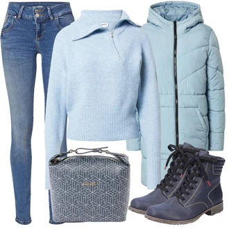 Outfit s Modrá/Tmavě Modrá/Světle Modrá Šněrovací bota/Klasická Kozačka/Šněrovací Kozačka/Kotníková Bota s Podšívkou/Zimní kotníková bota/Kozačka se zipem/Motorkářská bota Rieker "Podzimní Outfit"