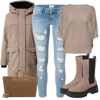 Outfit s Hnědá/Fialová/Šedá/Béžová Kozačka Chelsea Boty/Gumová Kotníková Bota/Kožená bunda/Kotníková Bota s Podšívkou Apple of Eden "Podzimní Outfit"