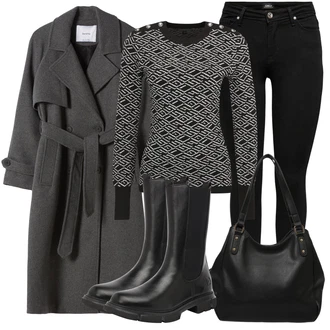 Dlouhé / Maxi Outfit s Šedá Dlouhá tylová sukně/Dlouhé Šaty/Svetrové Šaty/Dlouhý Zimní Kabát/Pletený Oděv Guess "Podzimní Outfit"
