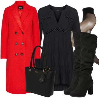 Styl Old Money Outfit s Černá Pletené Šaty/Háčkované Šaty/Francouzské šaty/Barokní Šaty/Rock'n rollové šaty Lascana "Podzimní Outfit"Look: Styl, Disko, Ethno, Gotický, Techno, Old Money