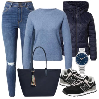 Outfit s Černá Teniska/Zimní bota/Nízká bota na podpatku New Balance "Podzimní Outfit"
