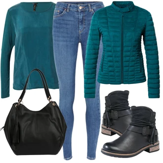 Outfit s Tyrkysový/Zelená Termo Bund/Hybridní bunda/Lehké Bund/Sportovní Bund/Sbalitelné Bund/Merino bunda Guess "Podzimní Outfit"