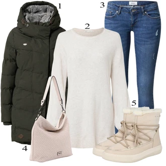 Outfit s Šedá Šněrovací Bota/Nízká bota na podpatku/Zimní bota/Boty do Sněhu Tom Tailor "Podzimní Outfit"