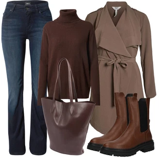 Outfit s Khaki/Béžová/Hnědá/Šedá Přechodový Kabát/Letní Kabát/Lodenový kabát/Trenčkot/Lehký Kabát/Blazerový Kabát/Frock Kabát/Trenčkot Object "Podzimní Outfit"