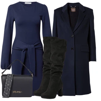 Zima Outfit s Černá Kozačka Na Podpatku/Dlouhá Kozačka/Kozačka nad Kolena/Bota se širokým nohavici/Špičatá Kozačka/Kozačka po Kolena About You "Podzimní Outfit"