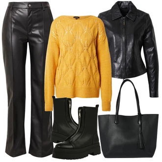 S řetízkem Outfit s Černá Chelsea Boty/Bota na Platformě/Plochá Kotníková Bota/Motorkářská bota/Teniska Tenisky s Bočním Zipem/Kozačka se zipem About You "Podzimní Outfit"