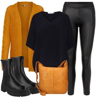 Outfit s Černá/Bílá Vinylový Legín/Kožený legíny/Legíny Kožený Vzhled/Latexové legíny Pieces "Podzimní Outfit"