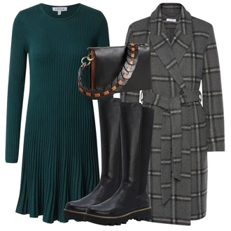Outfit s Černá Dlouhé Šaty/Dlouhý Zimní Kabát/Dlouhá tylová sukně/Doplňek/Taška Ted Baker "Podzimní Outfit"