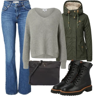 Outfit s Černá Dlouhé Šaty/Taška/Dlouhý Zimní Kabát/Doplňek/Dlouhá tylová sukně Guess "Podzimní Outfit"