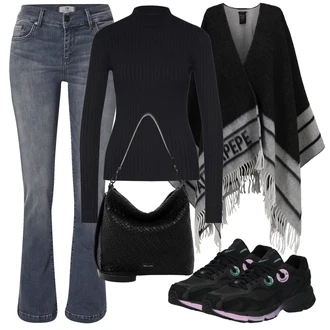 Outfit s Černá Pončo PATRIZIA PEPE "Podzimní Outfit"