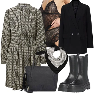 Outfit s Černá/Růžová Kožená bunda pro muže/Boyfriend Sako/Oversize Sako/Kožená Pánská Bund/Dvojřadový Sako VERO MODA "Podzimní Outfit"