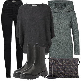 Grunge, Venkovní Outfit s Šedá/Tmavě šedá/Tmavě modrá/Tmavě zelená Zimní Kabát Vlněný kabát/Vlněný Fleecový Kabát/Lodenový kabát/Kabát s Kapucí/Pletený Fleecový Kabát Only "Podzimní Outfit"Look: Pro Dům, Mom, Venkovní, Příliš oblečený, Univerzitní