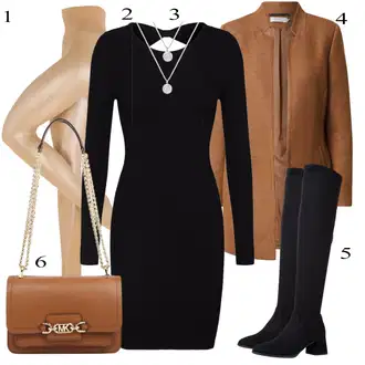 Outfit sa Crna Haljina S Visokim Ovratnikom/Zimska Haljina Zimska Pletena Haljina/Haljina dugih rukava/Duga pletena haljina/haljina uz Tijelo/Džemper Haljina Only "Jesenski Outfit"