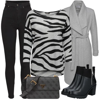 Outfit s Šedá/Světle šedá Kašmírový Kabát/Zimní Kabát Vlněný kabát/Vlněný Fleecový Kabát Lascana "Podzimní Outfit"