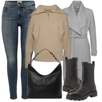 Outfit s Šedá/Světle šedá Kašmírový Kabát/Zimní Kabát Vlněný kabát/Vlněný Fleecový Kabát Lascana "Podzimní Outfit"