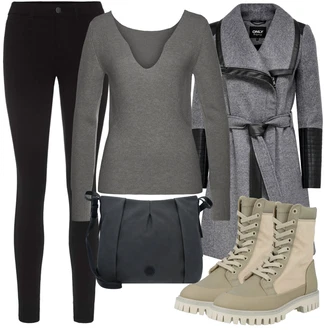 Skinny Outfit s Černá Dlouhá tylová sukně/Dlouhý Zimní Kabát/Dlouhé Šaty/Zvonové Džíny Pieces "Podzimní Outfit"