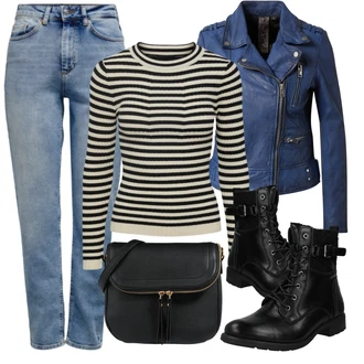 Krásný Outfit s Světle modrá/Modrá Rovná Džína/Zužující se Džíny/Girlfriend Džíny/Boyfriend Džínové kalhoty/Vintage džíny/High Waist Džínové Kalhoty/Zimní bunda/Mom Jean/Dad Džíny/Džíny s Rozparkem/Kožená Pánská Bund Only "Podzimní Outfit"Look: Styl, 90tá léta, Klasické, Cool, Krásný, Vintage