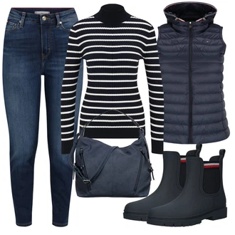 Normální Outfit s Černá Pletený Oděv Tommy Hilfiger "Podzimní Outfit"